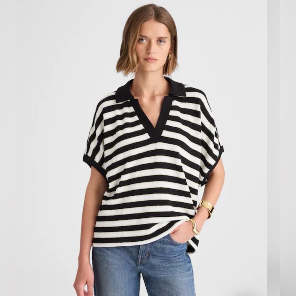 Madewell Relaxed V-Neck Polo Shirt in Stripe - Picture 2 of 3